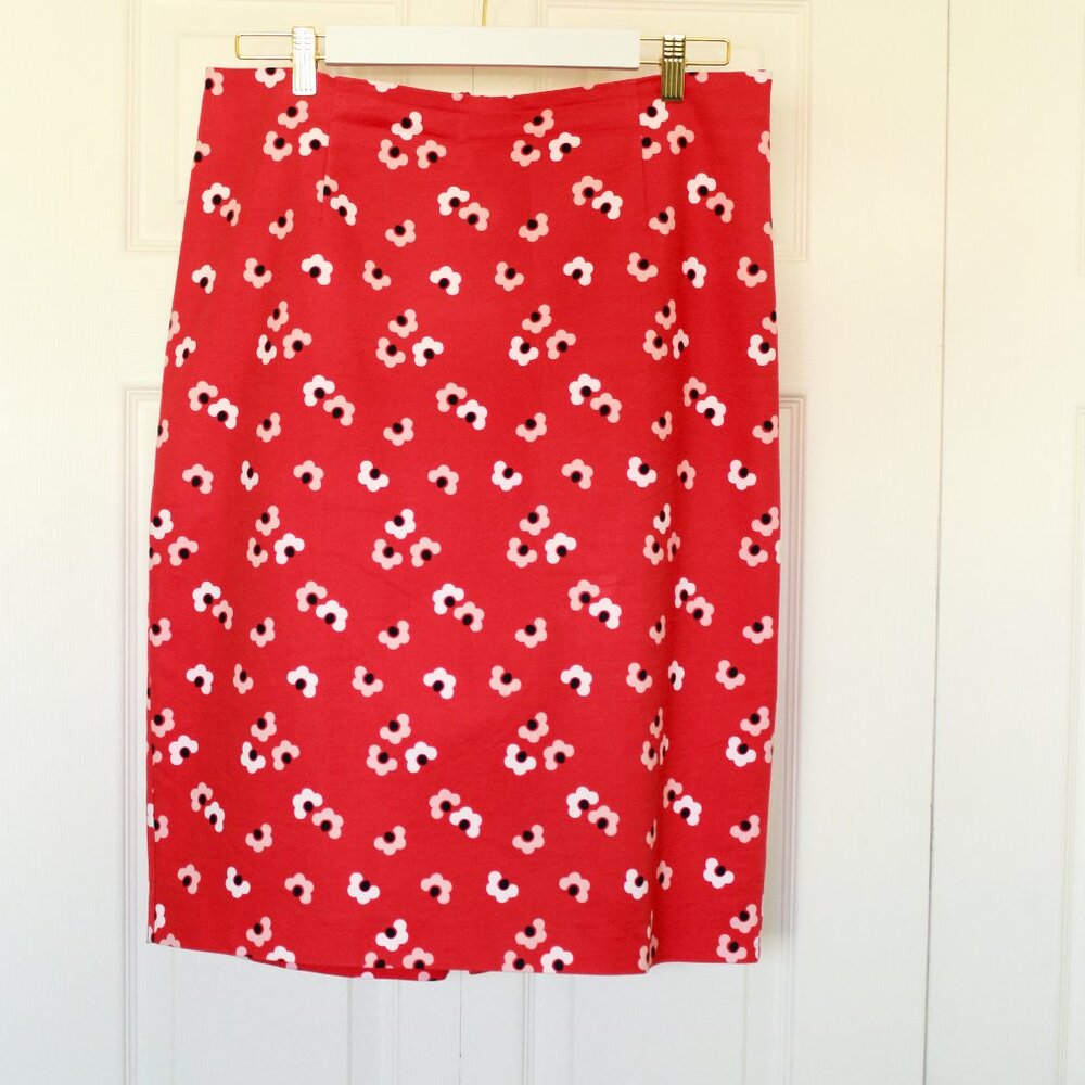 Boden red floral pencil skirt size 12